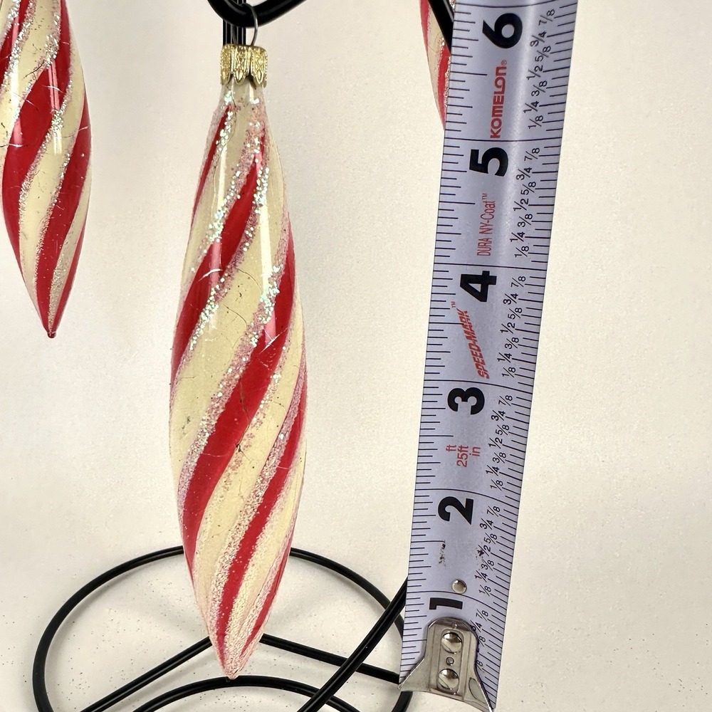 Set 3 Columbia Torpedo Candy Cane Mercury Glass Glitter Vintage 5-1/2 In - Picture 3 of 7